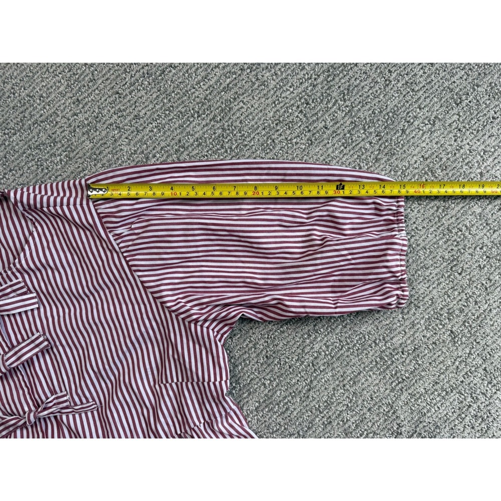 Velvet Heart Los Angeles Striped Bow Peplum Top Burgundy White Cotton Large - Picture 8 of 8